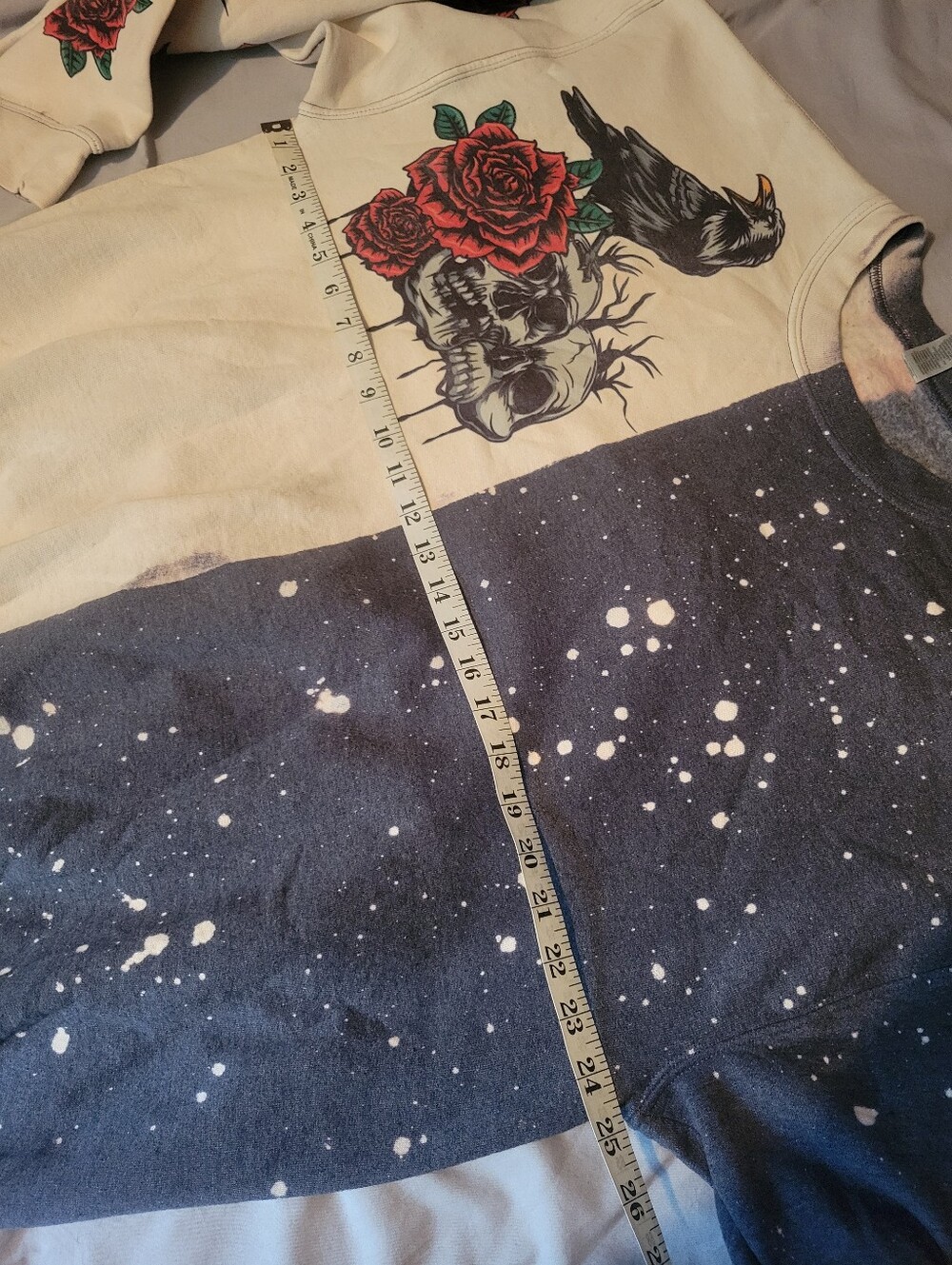 Dark Romance Raven, Skulls & Roses Half & Spotted Custom Bleach Sweater - Picture 9 of 13